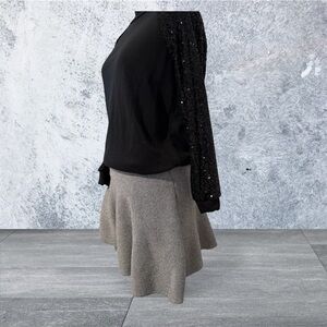 Black Sequin Sleeve Top and Gray Skirt